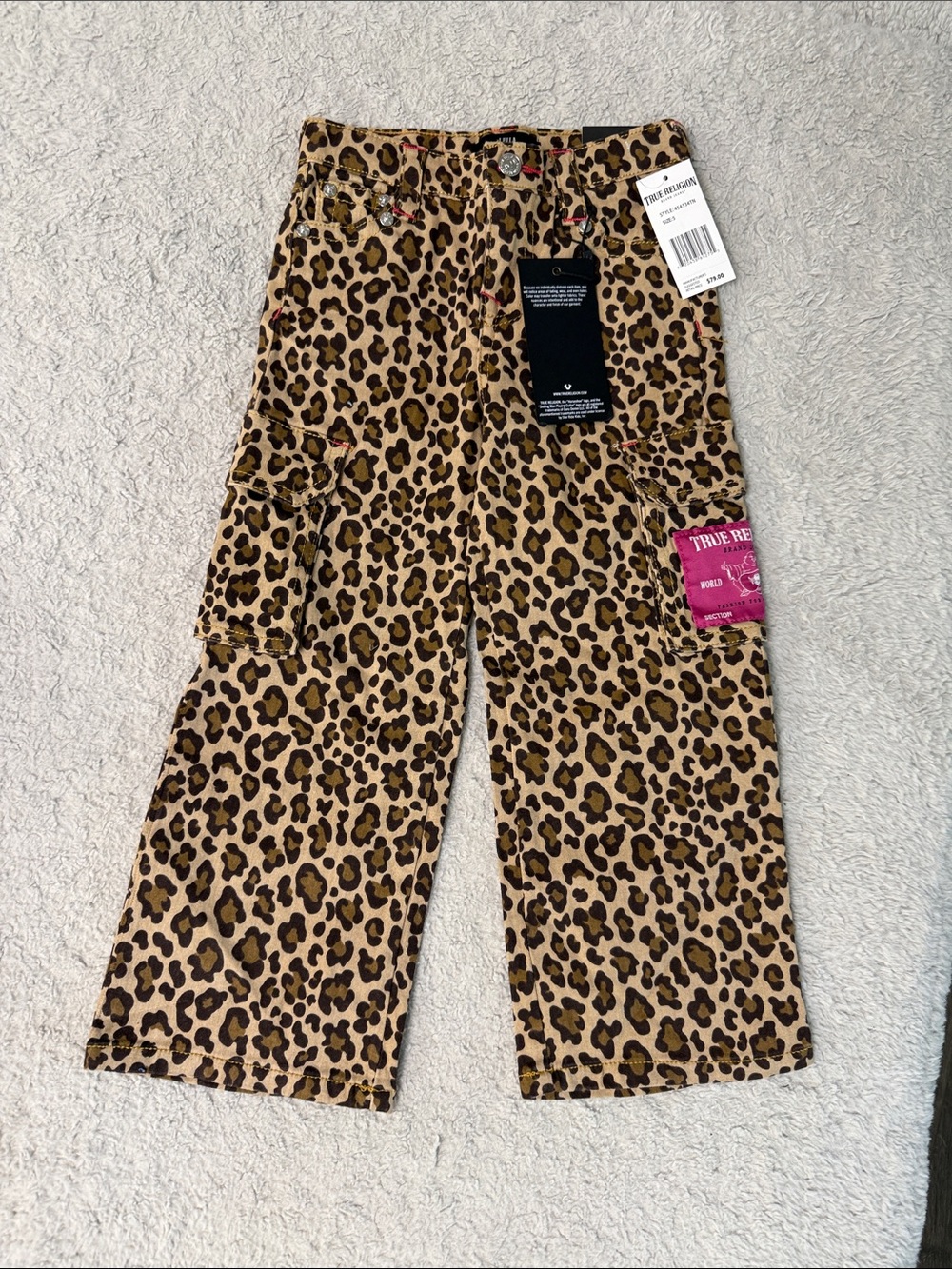 True Religion Kids Leopard Cargo Pants - Tan & Black